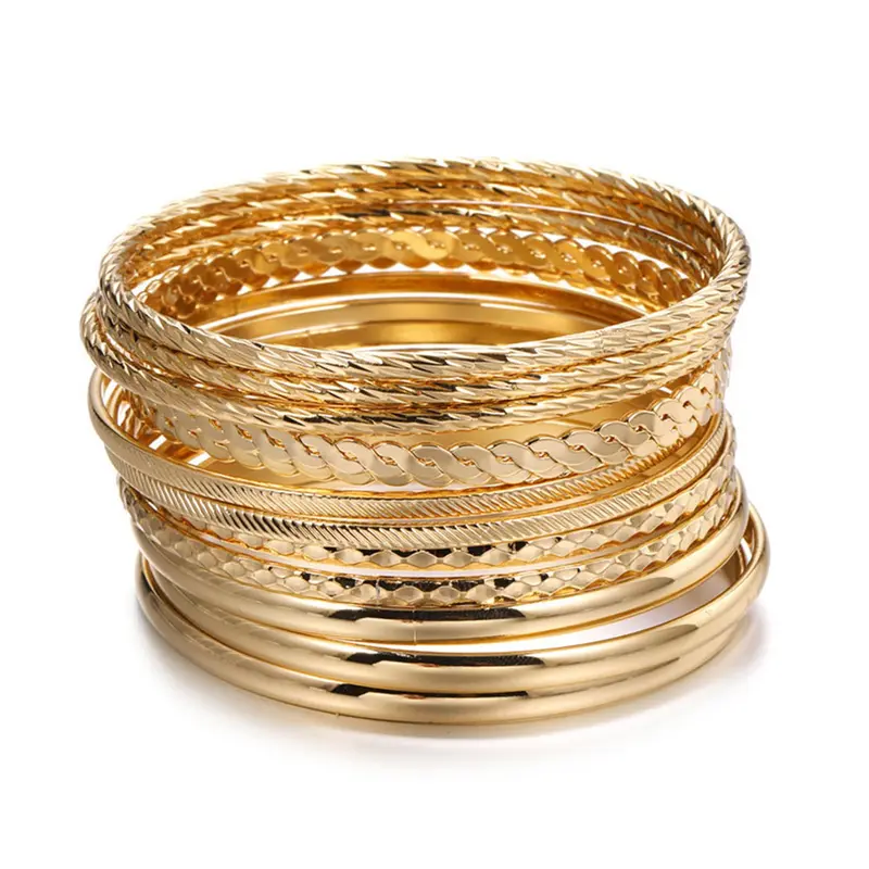 12-Piece Boho Metal Bracelet Set, Textured Multi-Layer Alloy Fashionable Bangle Collection, Beautiful Bracelets, Braided Design, Perfect for Daily Wear & Gifts