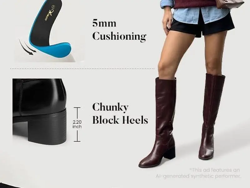 Athlefit Women's Knee High Boots, Chunky Block Heel Square Toe Fashion Footwear, All Seasons Shoe with Side Zipper, Chunky Wedge Rubber&Leather Tall Long Boots, Walking Shoes tiktokshopbacktoschool,back to school,back to school haul