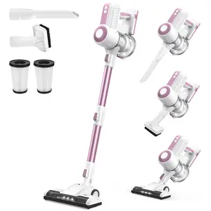MOOSOO Stick Vacuum Cleaner, 30Kpa Powerful Suction Cordless Vacuum with Headlight Motorized Brush, Self-Standing for Hard Floor, Carpet Pet Hair, Pink