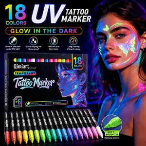 Glow Face Paint Markers for Adults, 18 Colors UV Neon Body Paint Pens, Temporary Glow in The Dark Face & Body Paint Kit with 6 Stencils for Festival & Halloween Makeup
