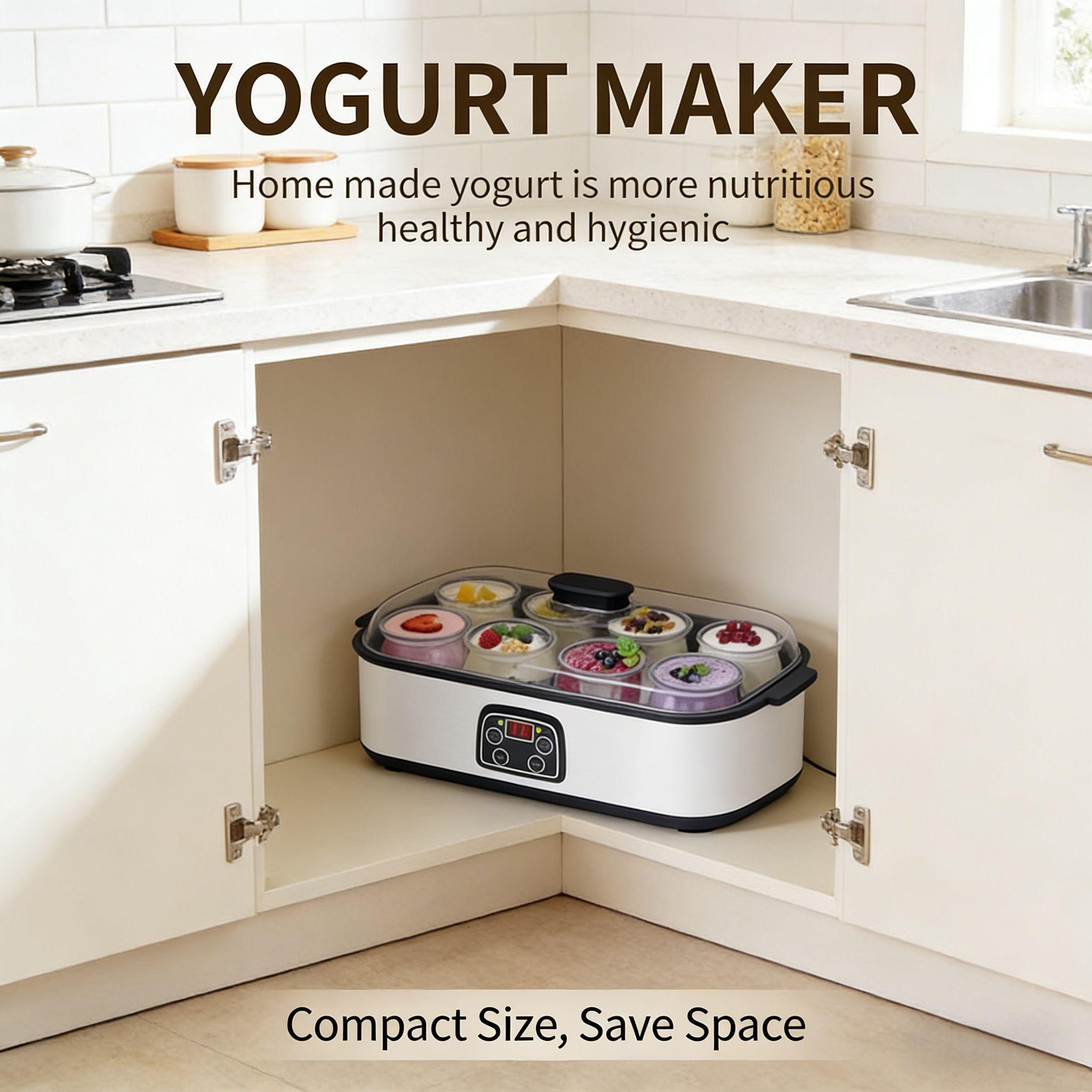 Stainless Steel Yogurt Machine with 8 Jars & 5 FREE Gifts for Healthy Home Cooking
