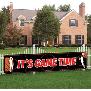 Basketball  Day Banner, Large Black and Red Basketball Themed Birthday Party Banner Photo Backdrop  Flags Decorations Party Supplies (9.8x2ft)