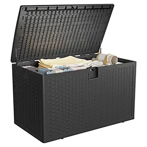 Garvee 120 Gallon Outdoor Resin Deck Box with Lockable Lid, Waterproof and UV-Resistant Storage Chest for Patio Furniture Cushions, Garden Tools, Pool Accessories, and More, Durable Black Design