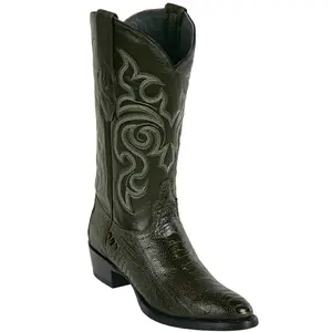 Los Altos Men's Ostrich Leg Olive Green Cowboy Boots R-Toe