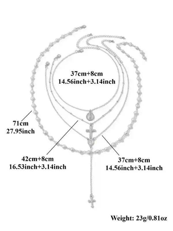 4Pcs Y2K Cross Pendant Layered Pearl Necklace Set Unisex Vintage Long Stackable Necklaces Dainty Trendy Fashion Jewelry Daily Party Festival Birthday Gift For Her Him