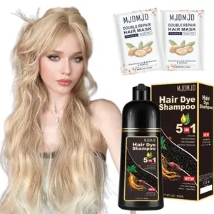 Golden Brown 5-in-1 Hair Color Shampoo – Enhanced Herbal Care, Quick Gray Coverage, Long-Lasting Shine & Nourishment, Unisex Ammonia-Free Formula, 500ml with Complimentary Hair Masks