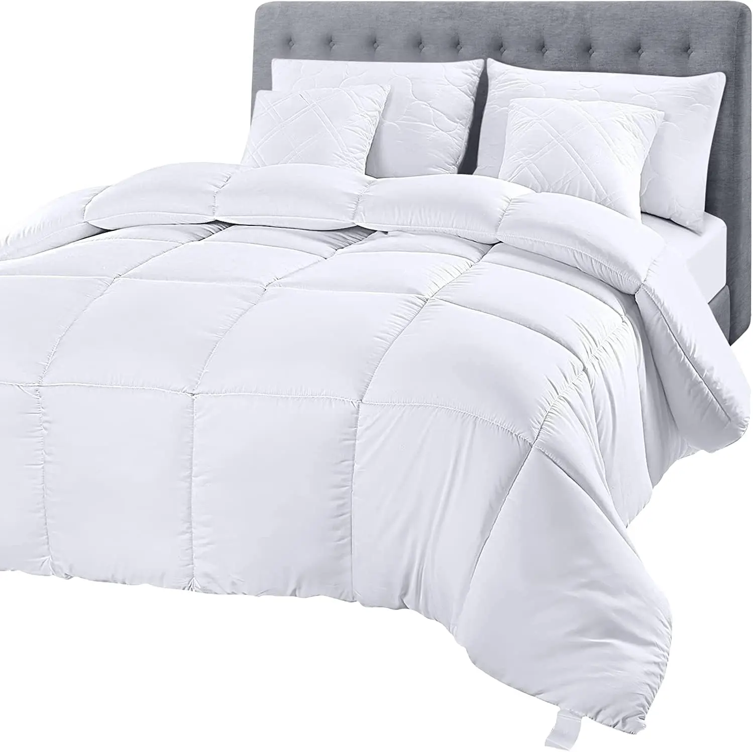 Bedding Comforter Duvet Insert, Quilted Comforter with Corner Tabs, Box Stitched Down Alternative Comforters Queen Size (White)