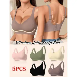 Comfortable5-PackWirelessJellyBras-MatureStyle,SolidColor,T-ShirtBrawithRemovablePads,AdjustableStraps,U-BackDesignforDailyWear