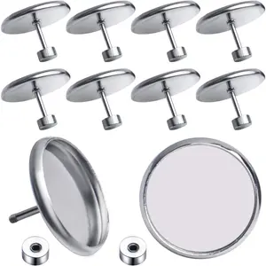 10pcs 14mm Stainless Steel Earring Blanks Hypoallergenic Posts Cabochon Bezel Trays Gemstone Earring Settings