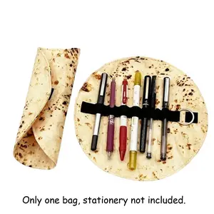 Portable Tortilla Shape Canvas Pencil Case, Durable and Stylish Stationery Storage Bag, Ideal for School and Office Supplies