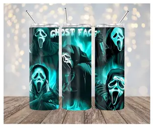 Ghostface Scream 20 oz Halloween Tumbler for Beverages and Drinks - Reusable Drinkware Bottle Lid Straw Stainless Steel Handy Stylish Portable Flasks Mug