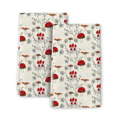 Mushrooms Print Kitchen Towel Set, 2 Counts Soft Absorbent Hand Towel, Dish Cleaning Cloth, Multi-purpose Kitchen Towel, Tea Towel, Dish Towels, Kitchen Accessories, Summer Sets, Super Absorbent Reusable