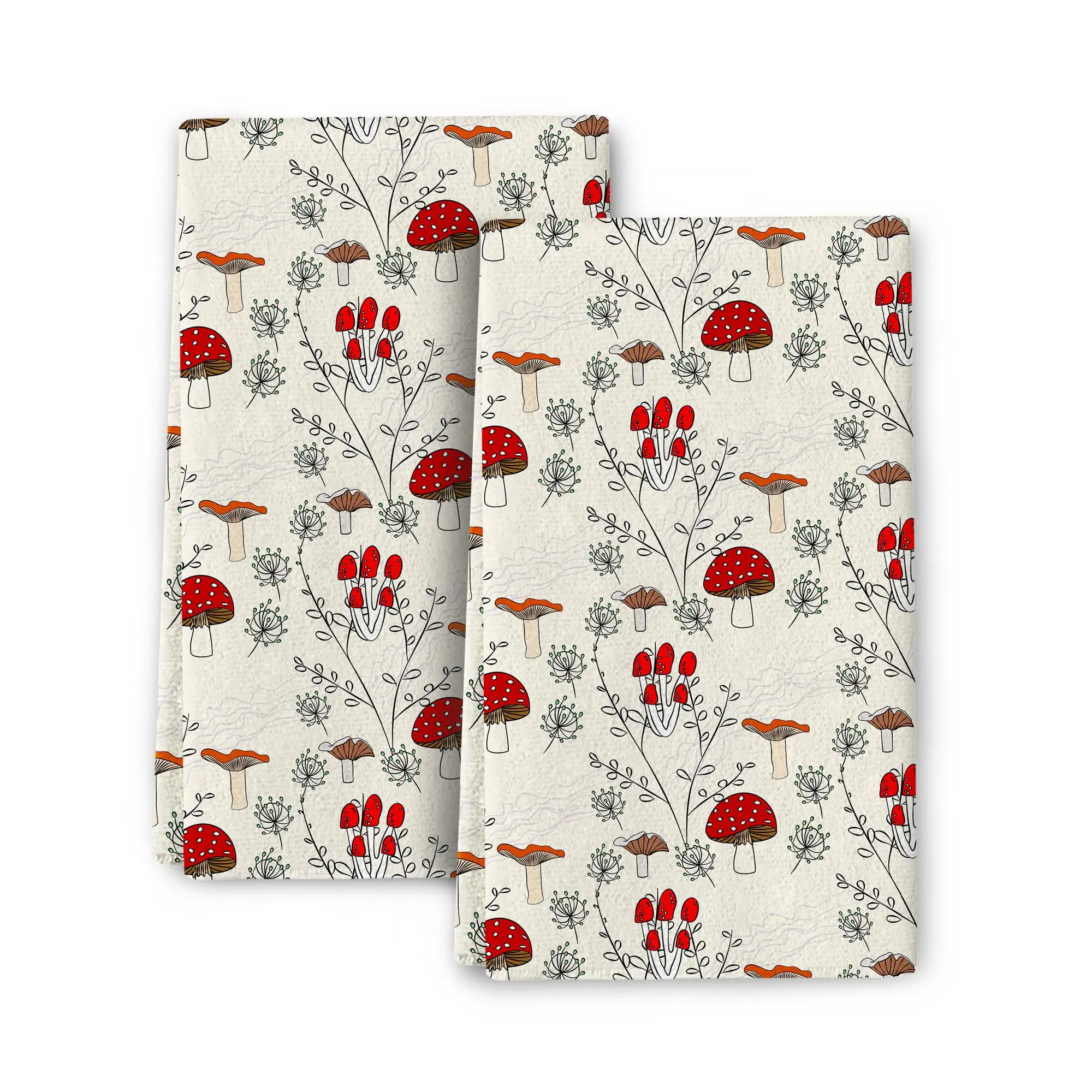 Mushrooms Print Kitchen Towel Set, 2 Counts Soft Absorbent Hand Towel, Dish Cleaning Cloth, Multi-purpose Kitchen Towel, Tea Towel, Dish Towels, Kitch