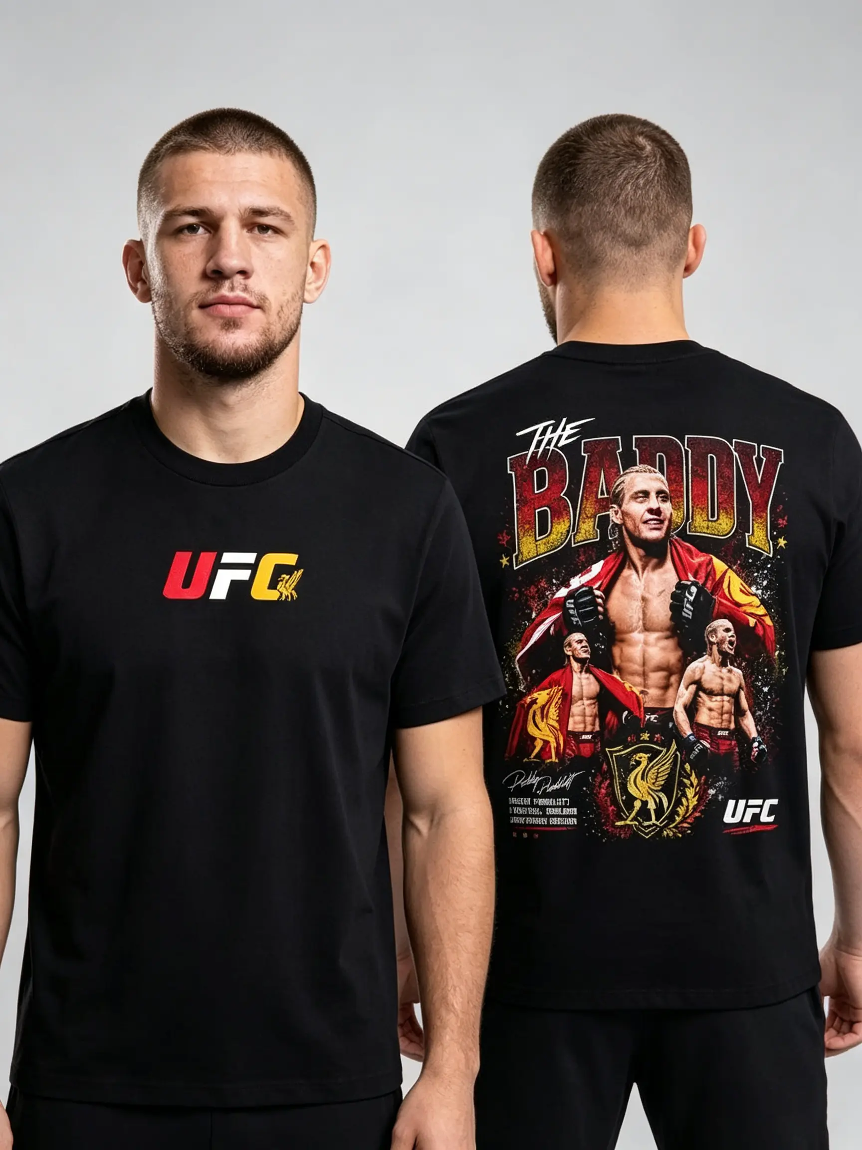 Men's Paddy Pimblett The Baddy UFC Short-Sleeve Crew Neck Soft Cotton Graphic Tee - American-Made MMA Fightwear Streetwear, Perfect Gift for UFC Fans, Paddy Pimblett Shirt, Shortsleeve, Casual, Round Neck Menswear Tropical, Tshirt, Top, Bold Graphics Crew
