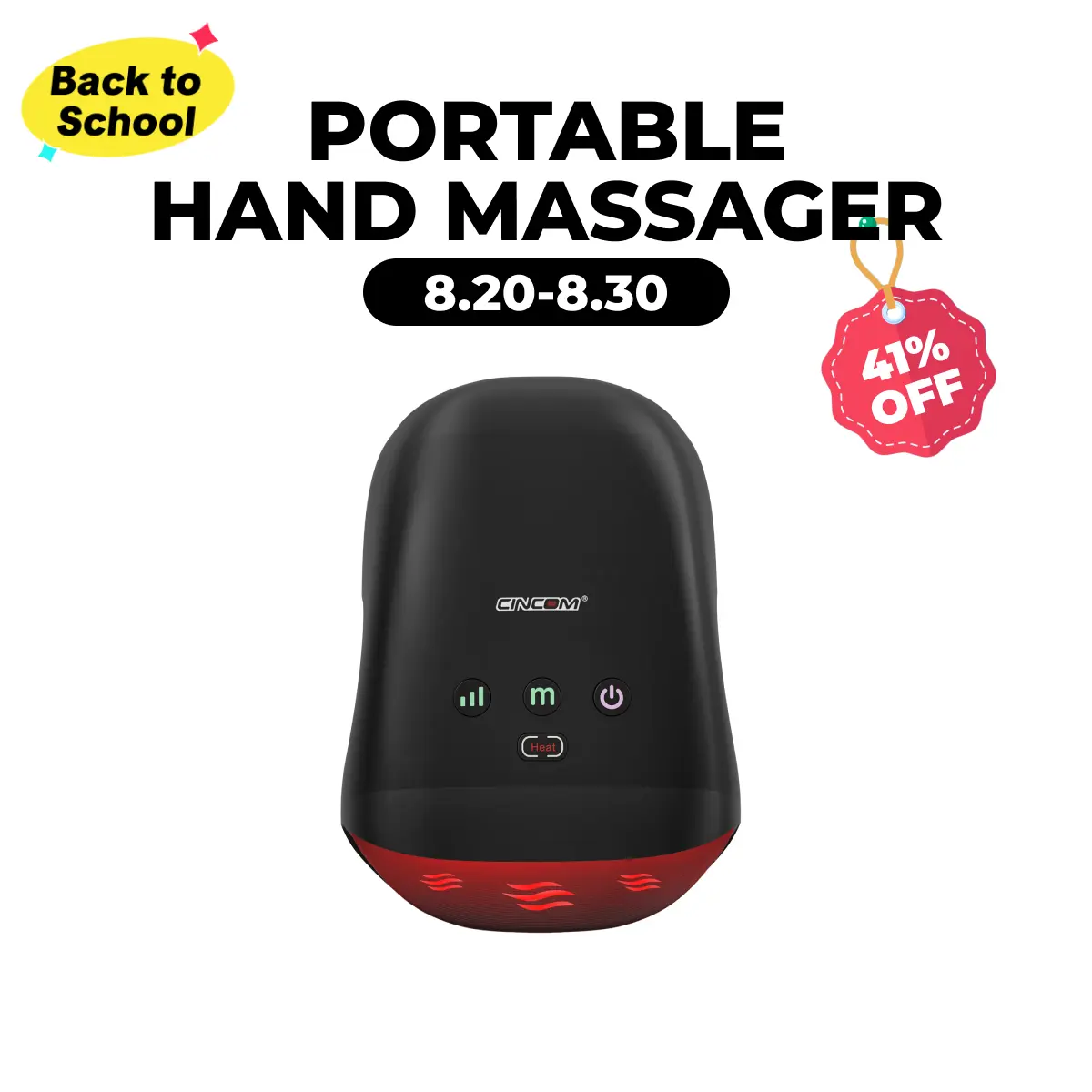 CINCOM Cordless Hand Massager with Thermal Heat & Vibration, Rechargeable Self-Care Device with Adjustable Settings, Ideal Adulting Gift - Black, Ideal Choice For Gifts, Vibratory Massager, Adulting Gifts