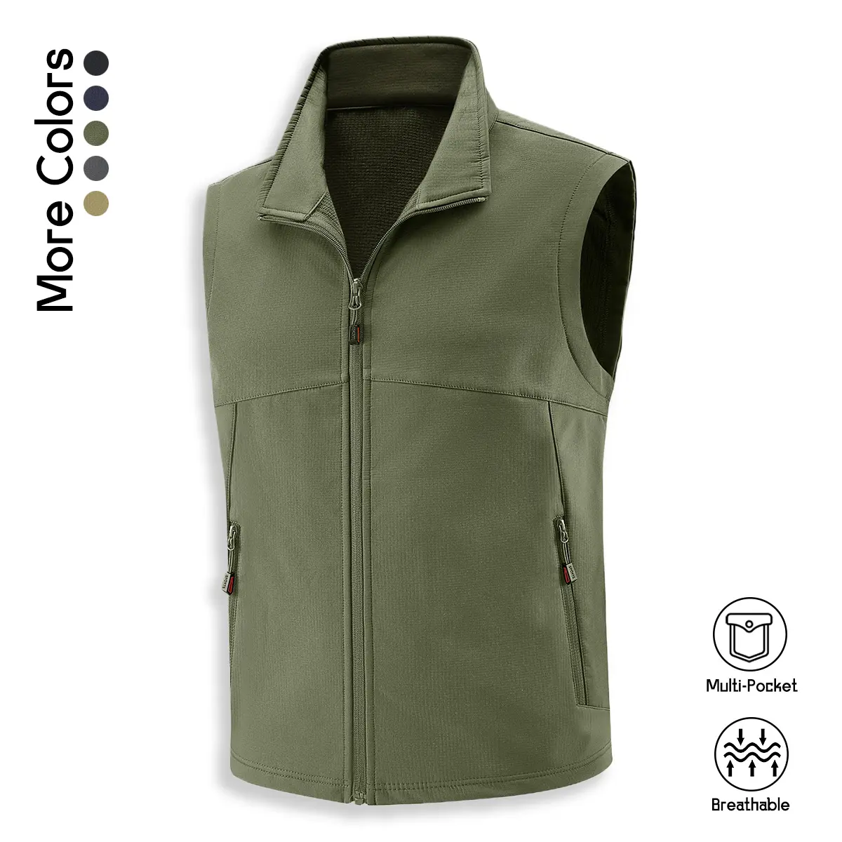 Men's Versatile Outdoor Vests, Breathable Performance Softshell Waistcoat with Multiple Pockets, Comfortable Stand Collar Lightweight Body Warmer Pack