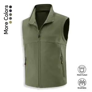 Men's Versatile Outdoor Vests, Breathable Performance Softshell Waistcoat with Multiple Pockets, Comfortable Stand Collar Lightweight Body Warmer Pack
