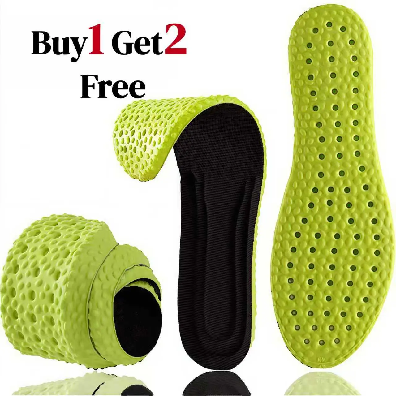 Plus Size Synthetic Ultra-Soft Foam Shoe Insoles for Flat Feet - Buy 1 Get 2 Free Multipack, Subtle Height Boosters, All-Day Comfort Footwear Accessories for Daily Casual Wear