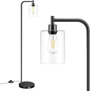 Industrial Floor Lamp with Hanging Glass Shade Black Farmhouse Indoor Pole Light with Edison E26 Base Vintage Rustic Standing Tall Lighting for Living Room Bedroom Office(ST64 Bulb Included)