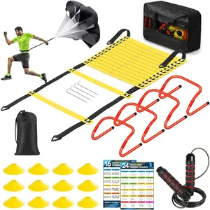 Ladder Speed Training Equipment Set-20ft Agility Ladder,12 Soccer Cones,4 Hurdles, Jump Rope, Running Parachute |   Basketball Football Soccer Training Equipment for Kids Youth Adults