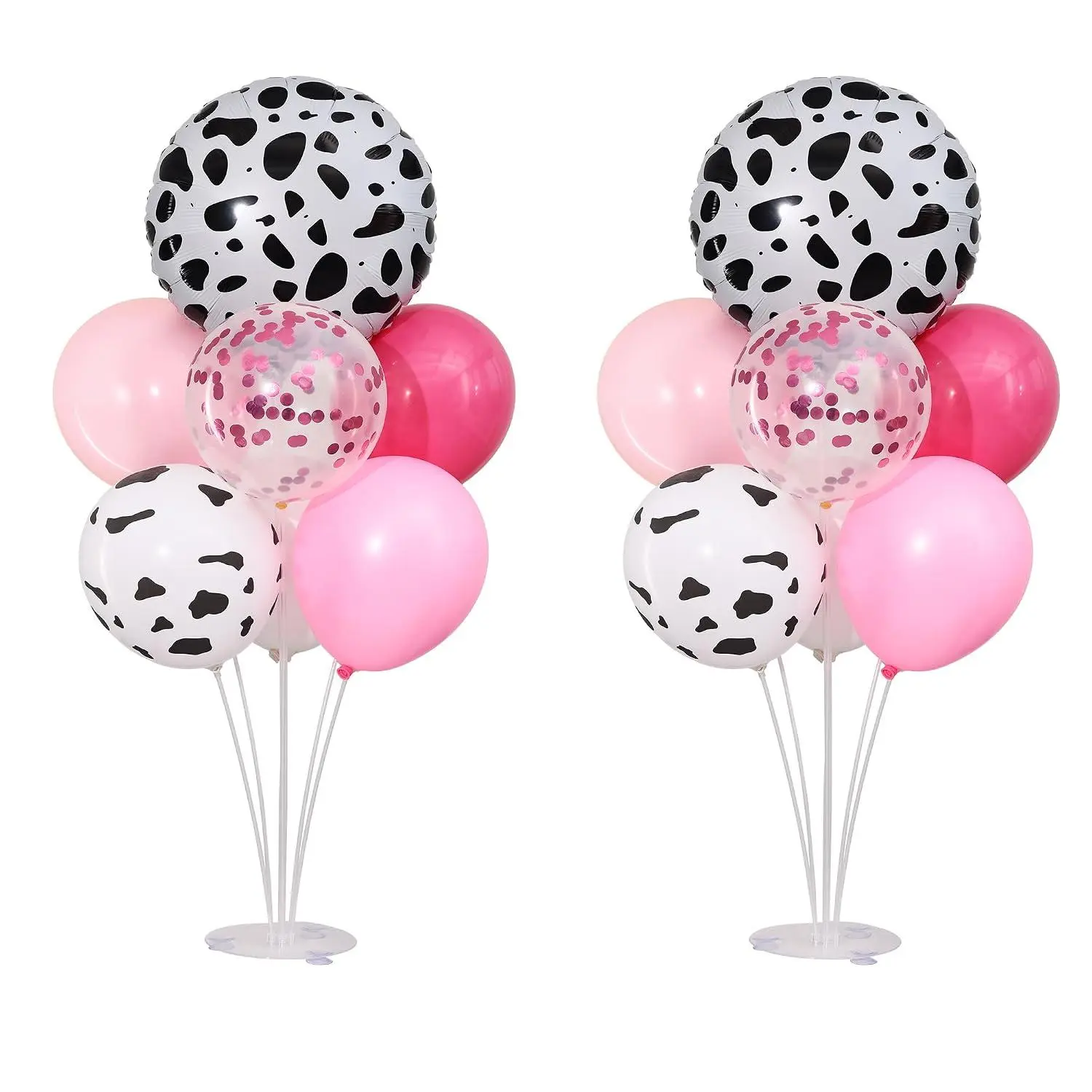 Dusty Pink Cow Balloon Table Centerpiece Stand Kit 2 Sets With Pink Cow Print Balloons For Farm Western Cowgirl Baby Shower Holy Cow Im One & My First Rodeo Birthday Party Decorations Girl