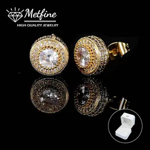 Iced Out Screw On Round Stud Earrings For Men Women, Fashion trend Bling Party Jewelry