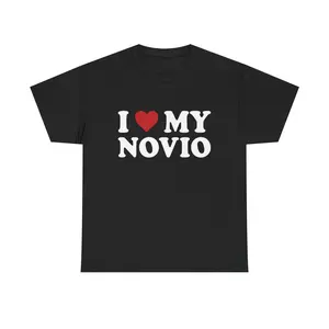 Women's Soft Cotton Oversized Round Neck Short-Sleeve "I Love My Novio" Tee, Valentine's Day Hispanic Couple Apparel, Spanish Boyfriend Gift