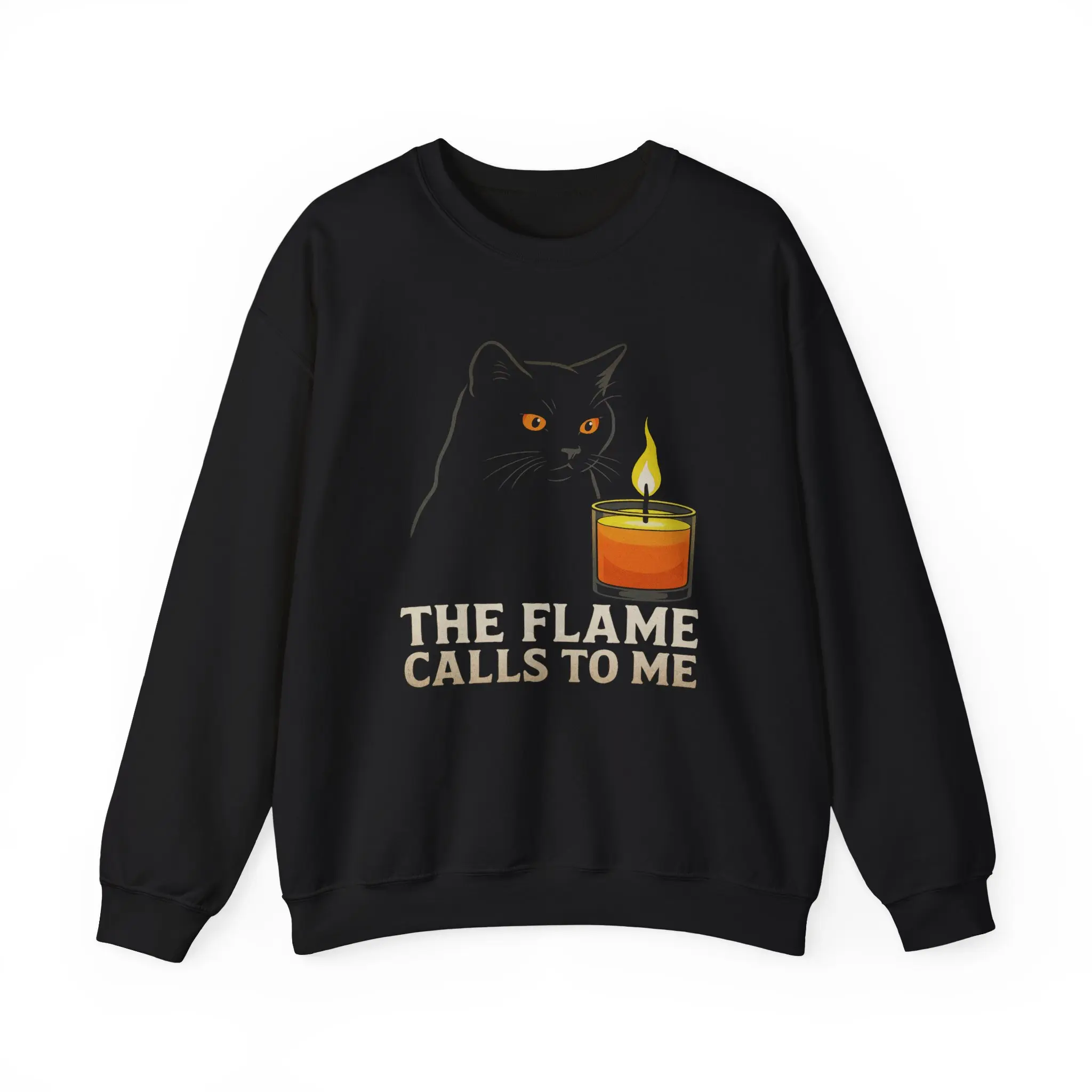 Black Cat Sweatshirt, The Flame Calls to Me Cat Sweater, Dark Humor Cat Lover Gift, Witchy Halloween Pullover, Occult Cat Clothing