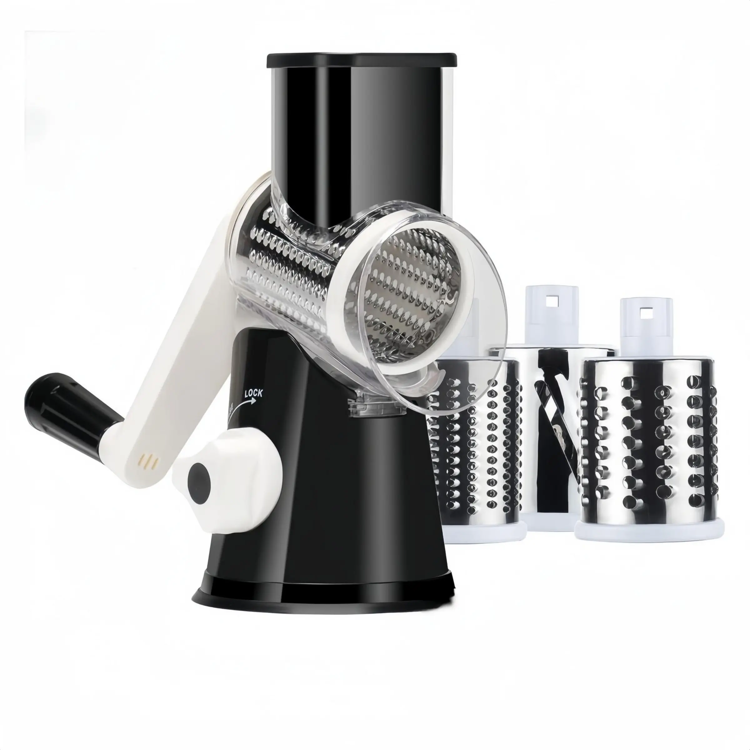 Hand Crank Rotary Cheese Grater Manual with 3 Interchangeable Blades, Non-Slip Suction Base for Cheese, Veggie, Nut Shredding, Vegetable Grater, Rotary Cheese Shredder