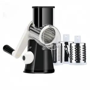 Hand Crank Rotary Cheese Grater with 3 Interchangeable Blades, Non-Slip Suction Base for Cheese, Veggie, Nut Shredding