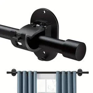 No-Drill Curtain Rod Holder, Curtain Rod Bracket, Self-Stick Installation Clips, Easy Install, Suitable for Bathroom Kitchen Apartment, Vintage Style Durable Plastic