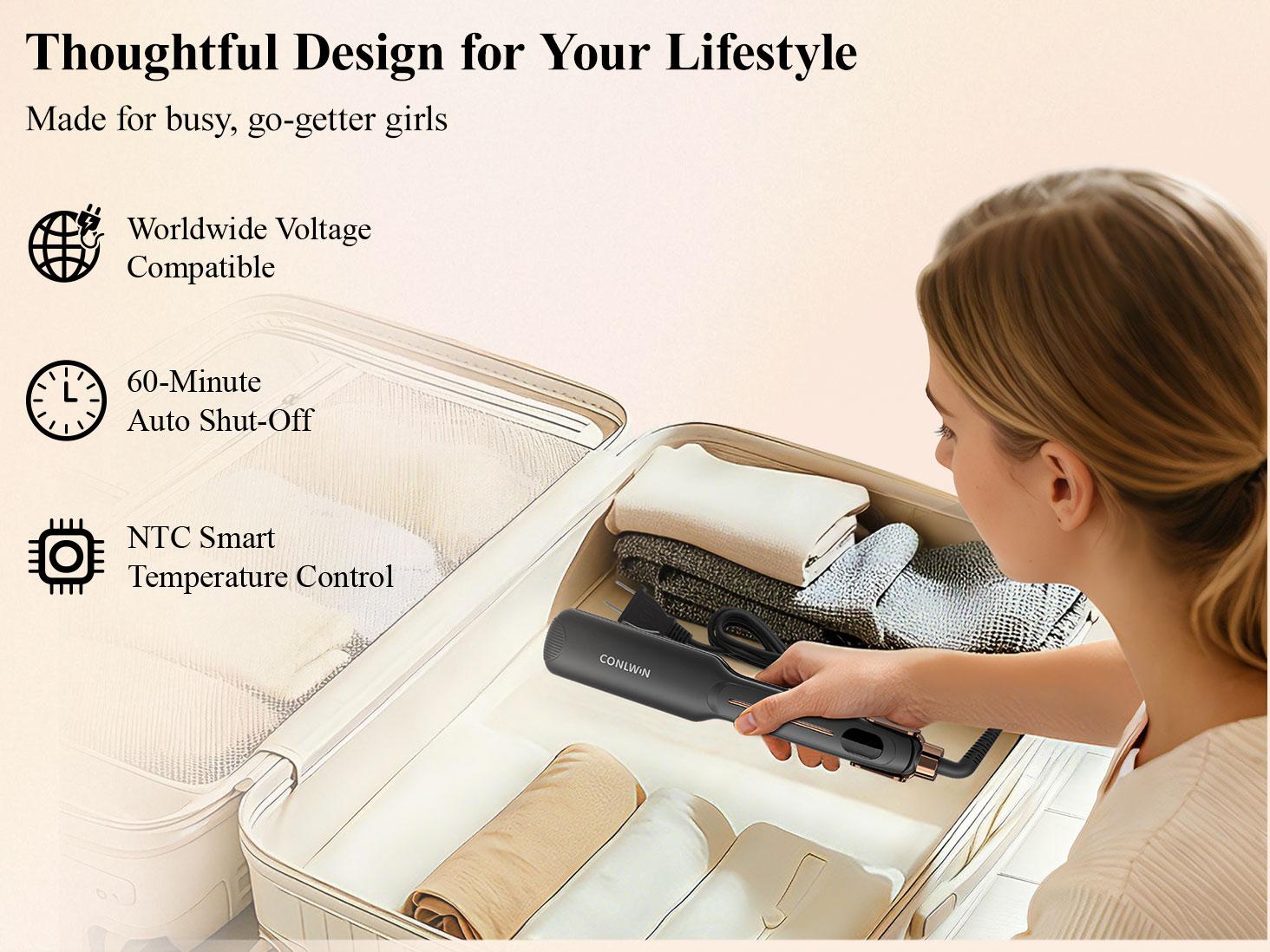 1.75" Infrared Flat Iron Hair Straightener, 3-in-1 Straighten/Curl/Care Ceramic Flat Iron, 12 Temps & 3s Heat-Up for All Hair Types, Negative Ions for Frizz-Free, Dual Voltage for Travel