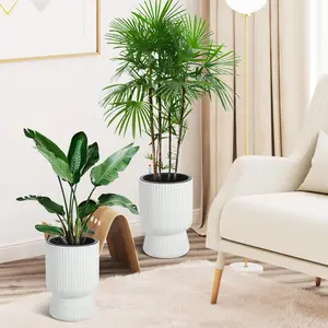 Self Watering Plant Pots 14 Inch Set of 2 , Flower Pots with Water Level Monitor & Drainage Holes, Indoor Outdoor Planters for Home Living Room Patio, Hidden Reservoir outdoorfun