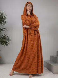 Muslim Prayer Abaya Soft Cotton Kaftan with Double Hat Design Modest Dubai Turkish Style for Ramadan & Eid Plus Size Prayer Dress for Women Hijabi Clothing Islamic Abaya Muslimwear Maxi Geometric Pattern Loose Fit