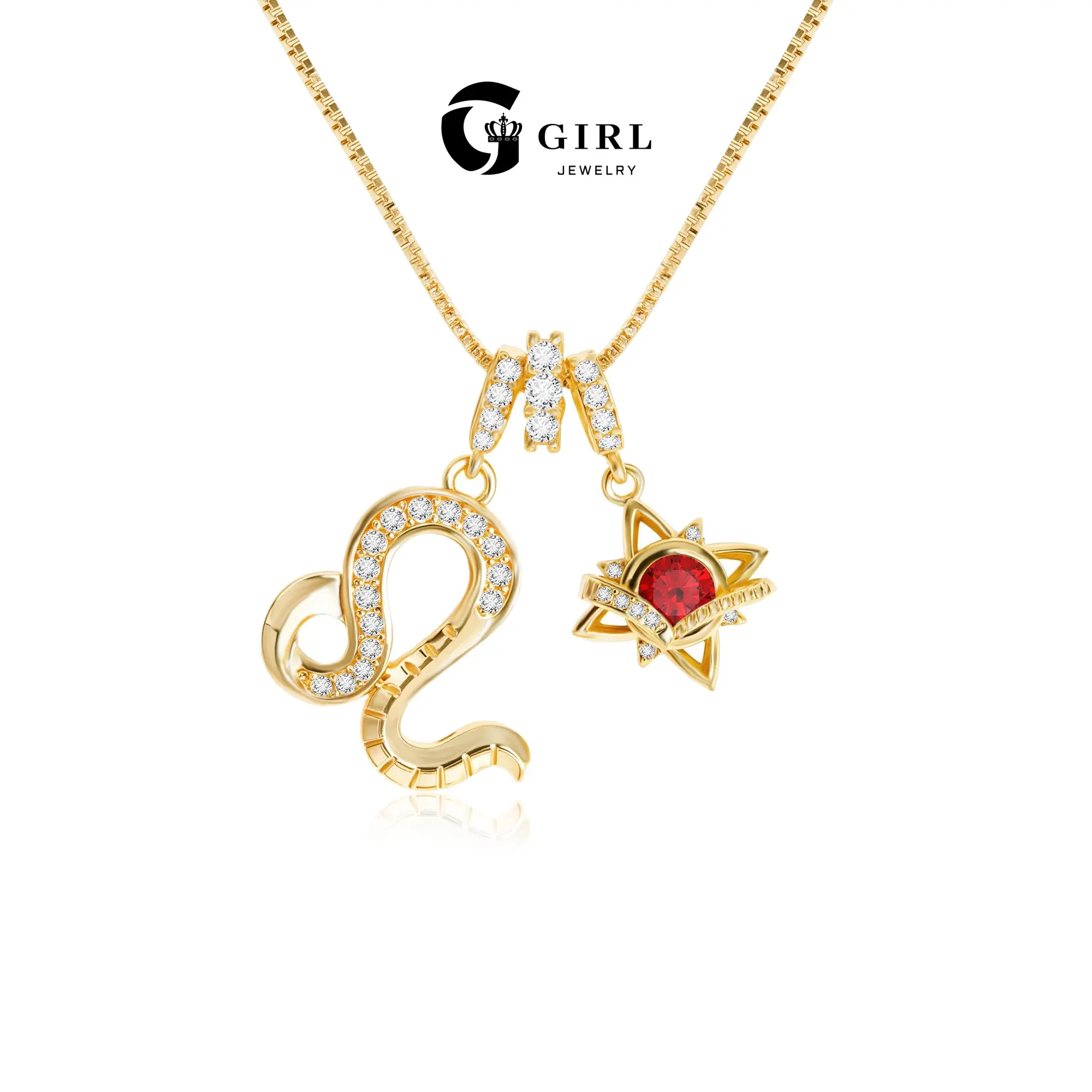 GGIRL 18K Gold Plated Cubic Zirconia Colorful Dopamine Four-Pointed Star Twelve Constellation Pendant Necklace for Men Women, Unique Design Fashion Jewelry Gifts for Daily Summer Beach Parties Summerwins Holiday Birthdays Anniversaries Occasions