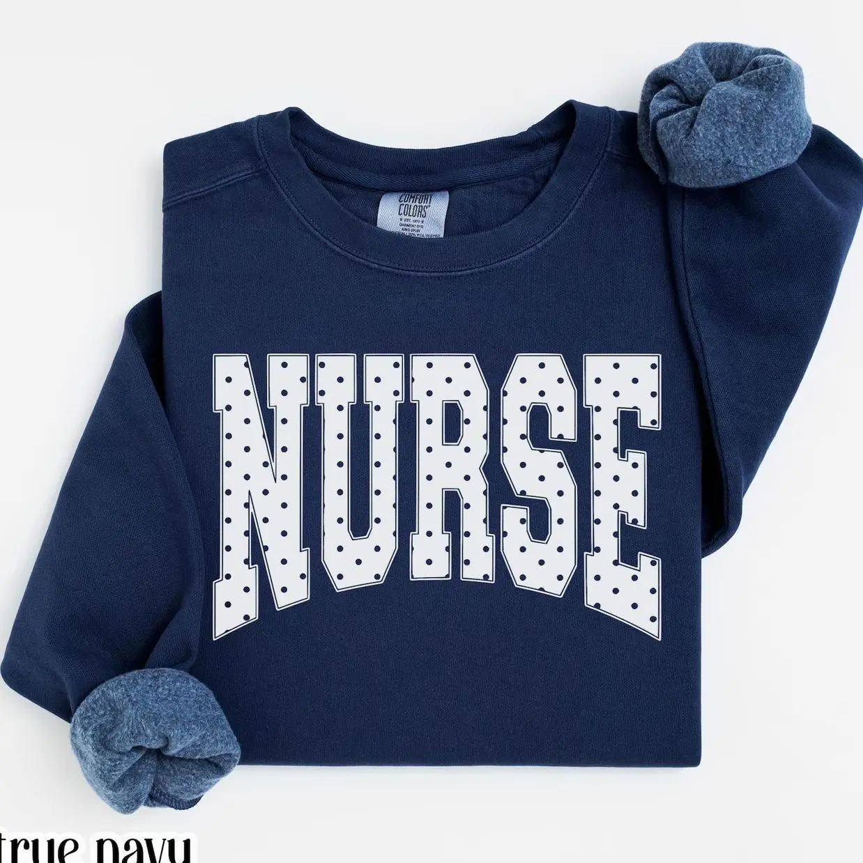 Nurse Sweatshirt, Blue Polka Dots Nurse Sweater, PICU Healthcare Worker Gift RN Nurse Crewneck U