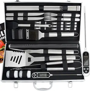 ROMANTICIST 28pcs BBQ Accessories Set with Thermometer - Stainless Steel Grilling Tools for Birthday & Weddin kitchen gadgets kitchen items grills Utensils Kitchenware