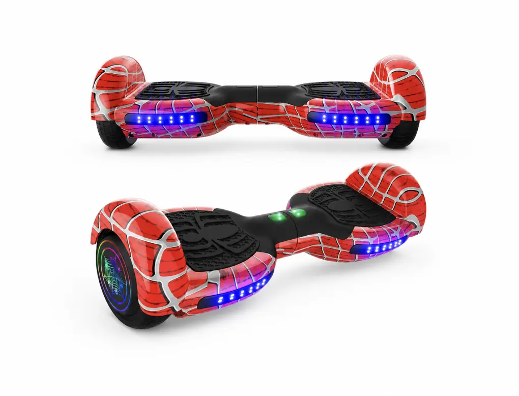 Spiderman-Themed Electric Hoverboard for Kids 6-12 & Adults, Bluetooth Speaker, LED Lights, Non-Slip Footpads