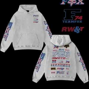 Team Fox  Racing Retro Acid Washed Hoodie Motor World Champion Enthusiast Apparel Streetwear Racing Team Super Motorsports Clothing Motobike Riders Supermotor Off-Road Dirt Bike Fan Gear Cotton For Motor Fan