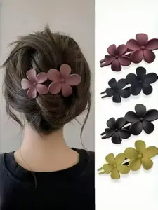 4pcs Matte French Hair Clips Flower Design, Durable Plastic Material, Perfect for Daily Use & Special Occasions, Super Cute Clips