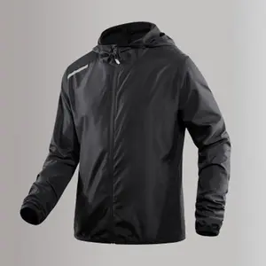 Black Men’s Hooded Sun Protection Jacket | Night Running Reflective Safety | Ultra-Thin Fabric & Breathable Vents