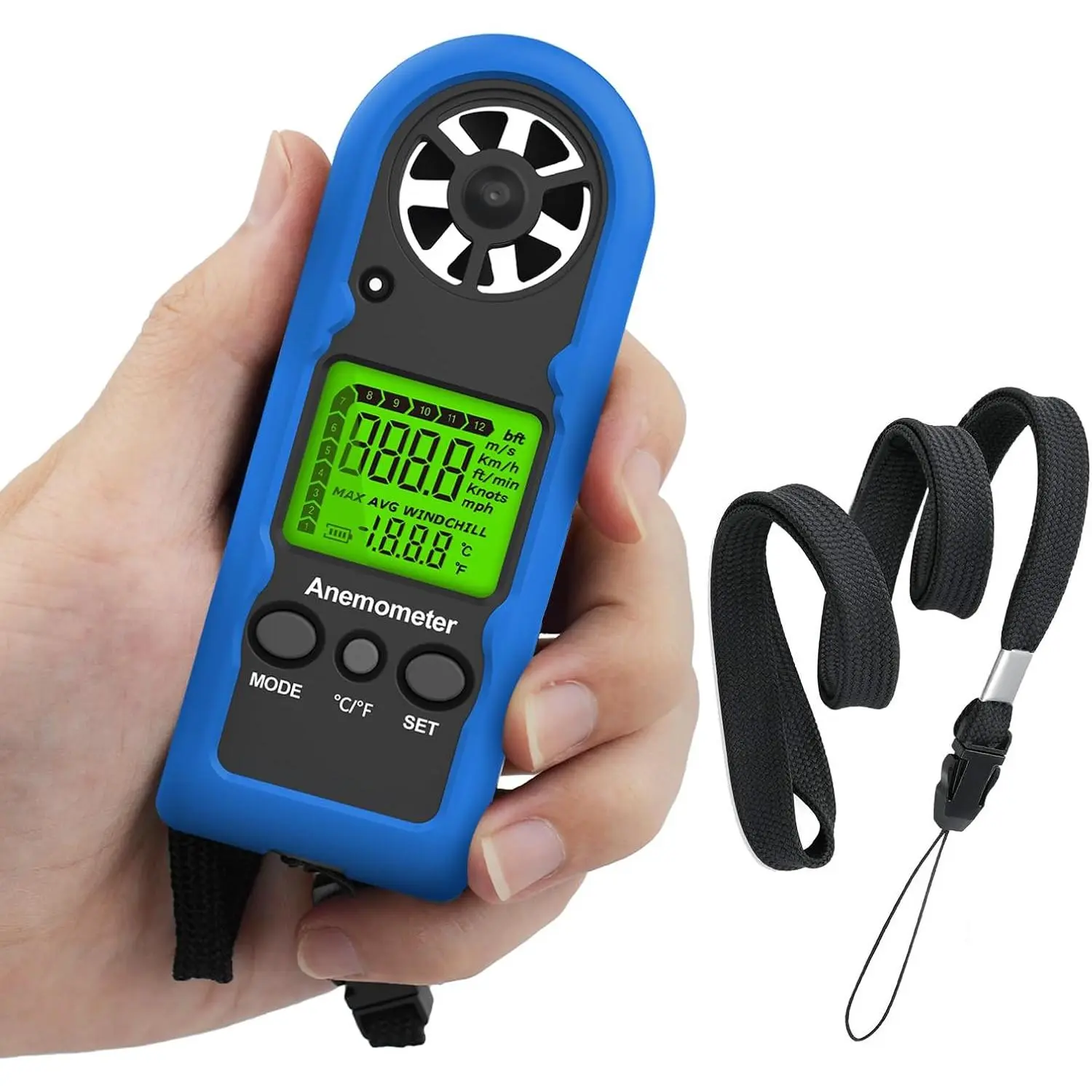 Handheld Anemometer, MINI Digital Wind Speed Meter Gauge for Air Flow Velocity cfm Measuring Wind Temperature Test for HVAC Outdoor Sailing Shooting Drone Flying
