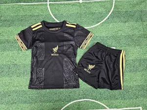 Mexico Jersey for Children - Black with Yellow Accents and Gold Eagle Logo Soccer Apparel Sports Clothes Sports Outfits