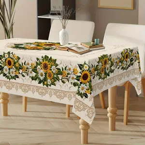 1 piece of retro European style countryside sunflower daisy tablecloth, European farmhouse floral pattern, square dining table tablecloth, suitable for kitchen, dining room, terrace, picnic decoration, easy to clean retro home decoration, no embroidery