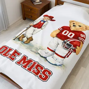 Ole Miss Mascot SEC Bear Velveteen Plush Blanket | College Football Throw 60x80
