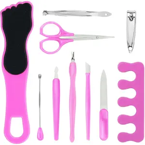 10 Piece Pedicure Kit With Clipper, Scissors, Tweezer, Toe Separator & Exfoliator, Professional Foot Care Set for Smooth, Healthy Feet at Home or Salon, Pink (10 Piece Set)