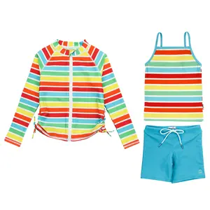SwimZip Girls UPF 50+ Long Sleeve Rash Guard + Tankini Shorts Set (3 Piece)