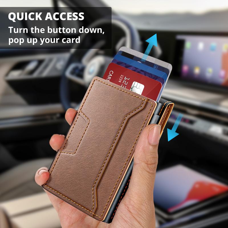 Mens Wallet Card Holder - Smart Leather Magnetic Wallet for Men, Pop Up Card Case, RFID Blocking, Slim, Minimalist, Front Pocket, 6-12 Card Capacity