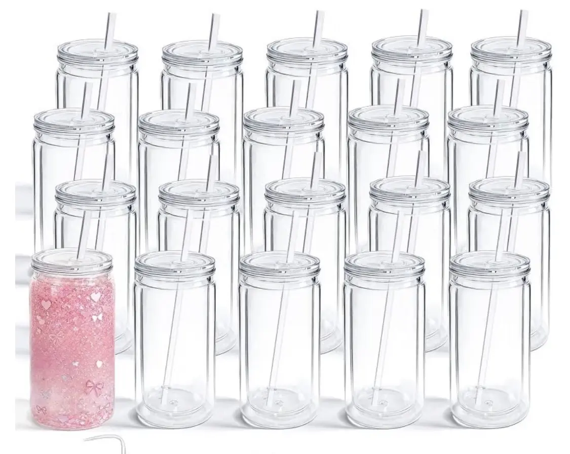1 Tumbler- 20 oz acrylic snow globe tumbler with lid and straw