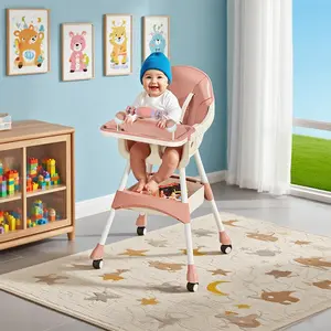 Baby High Chair,Adjustable Height,Chairs for Babies and Toddlers, Babies and Toddlers for 1+ Years Old/Detachable PU Cushion/Locking Wheels